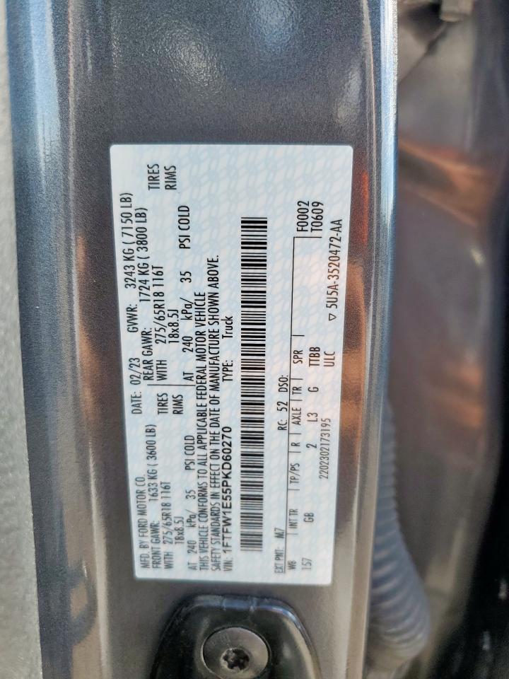 2023 Ford F150 Supercrew VIN: 1FTFW1E55PKD60270 Lot: 86112985