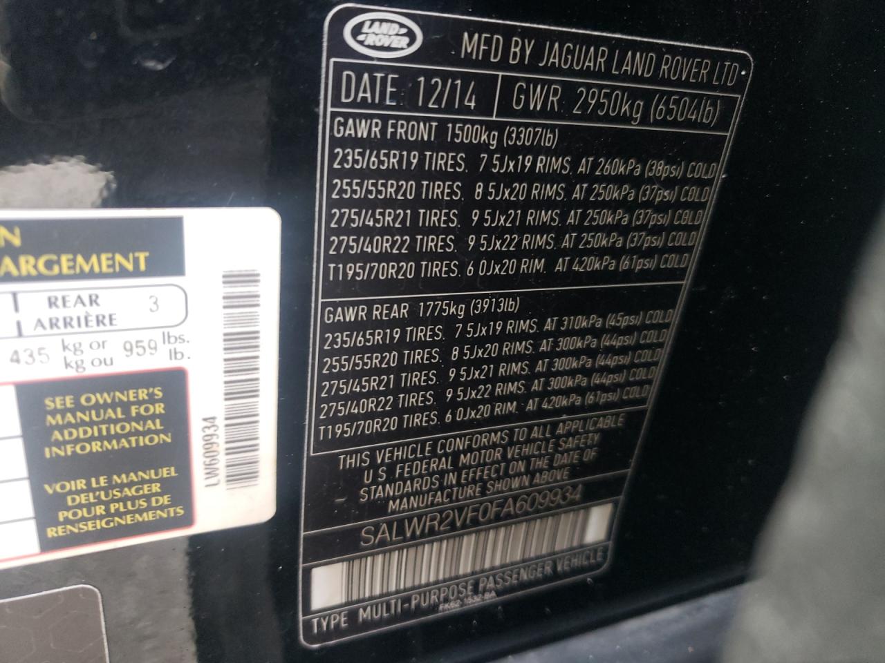 2015 Land Rover Range Rover Sport Hse VIN: SALWR2VF0FA609934 Lot: 86639545