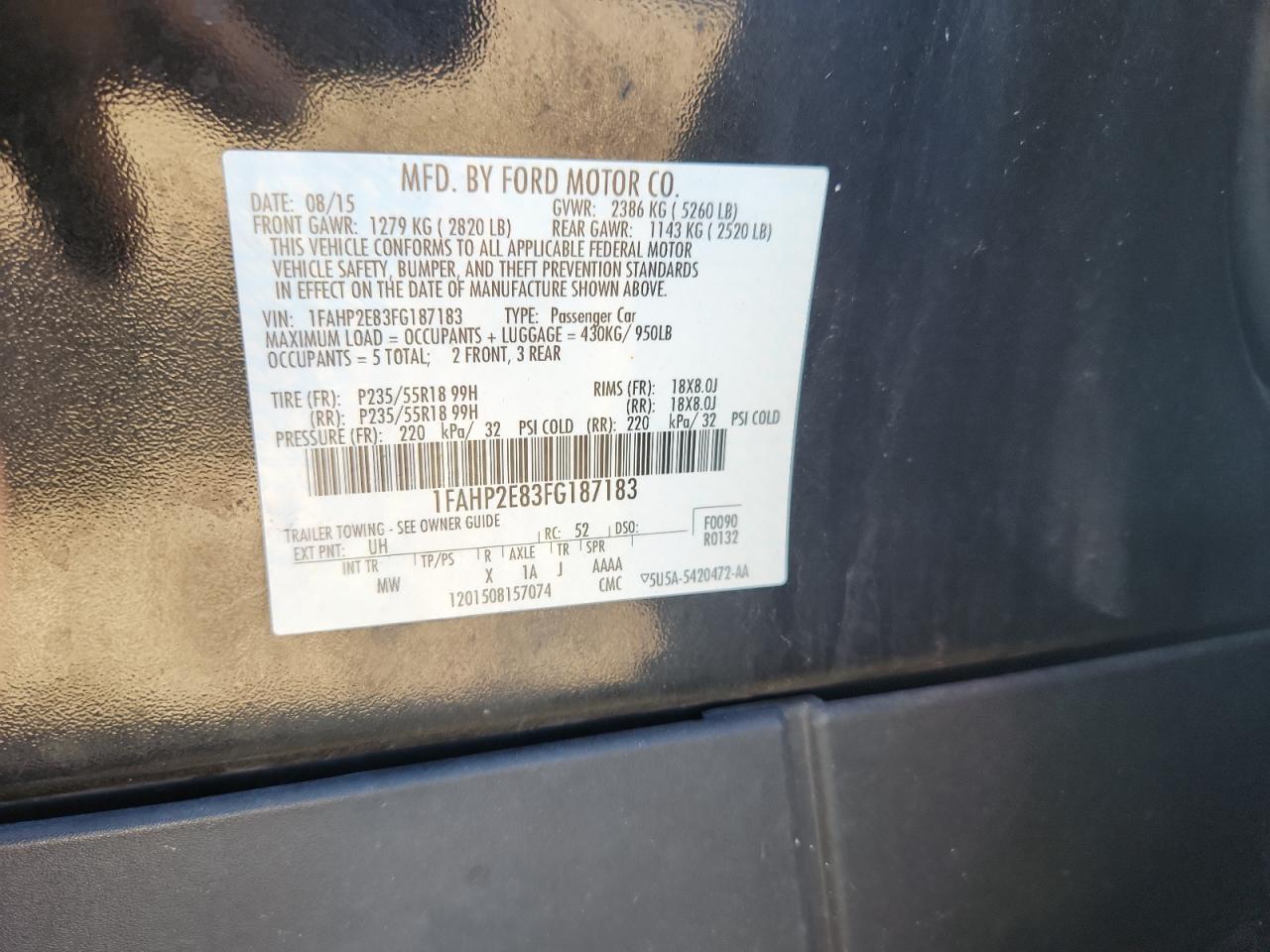 2015 Ford Taurus Sel VIN: 1FAHP2E83FG187183 Lot: 84974915