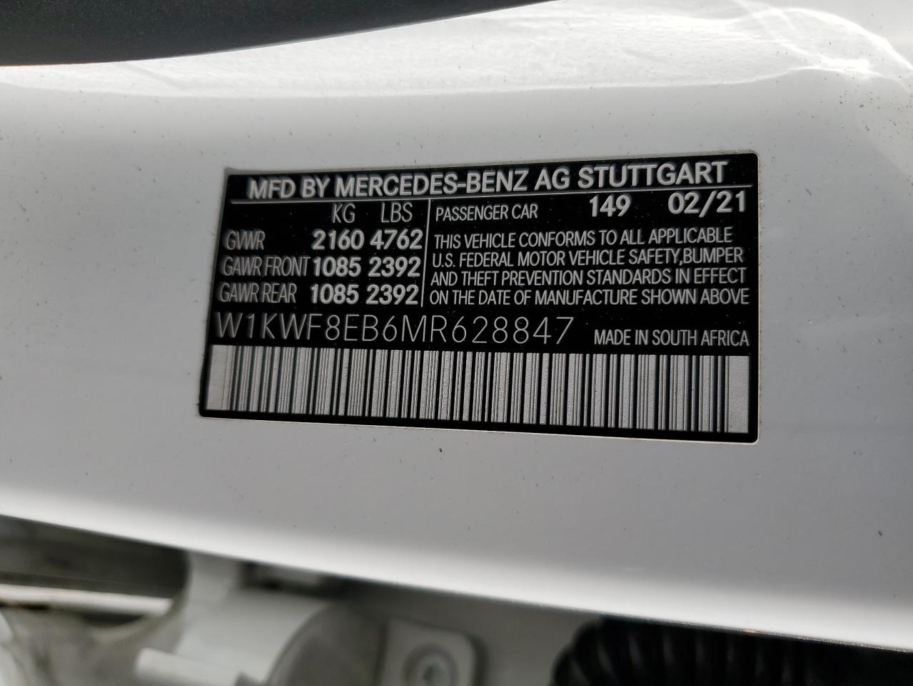 2021 Othe C300 VIN: W1KWF8EB6MR628847 Lot: 82563585