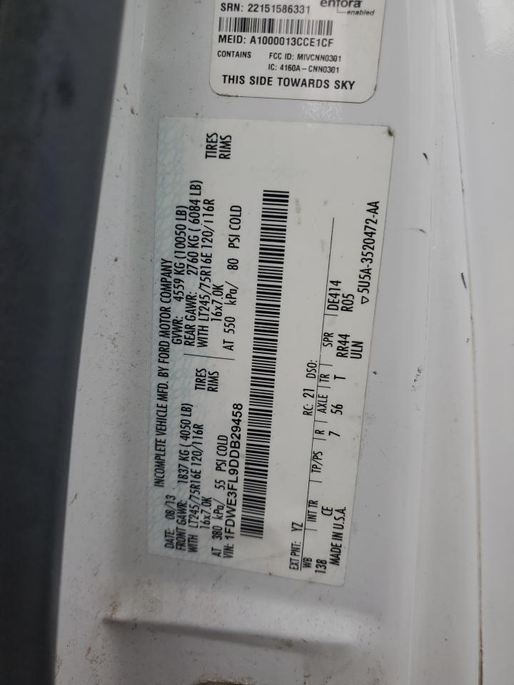 2013 Ford Econoline E350 Super Duty Cutaway Van VIN: 1FDWE3FL9DDB29458 Lot: 85194455