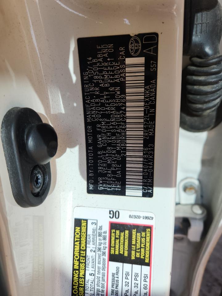 2015 Toyota Corolla L VIN: 2T1BURHE6FC274769 Lot: 81982185