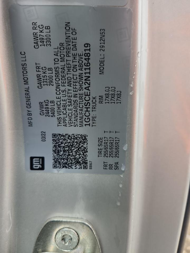 2022 Chevrolet Colorado Lt VIN: 1GCHSCEA2N1164819 Lot: 86145685
