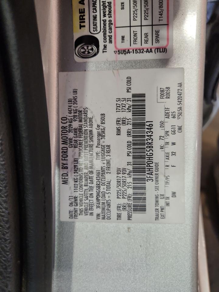 2011 Ford Fusion Se VIN: 3FAHP0HG5BR343461 Lot: 89518755