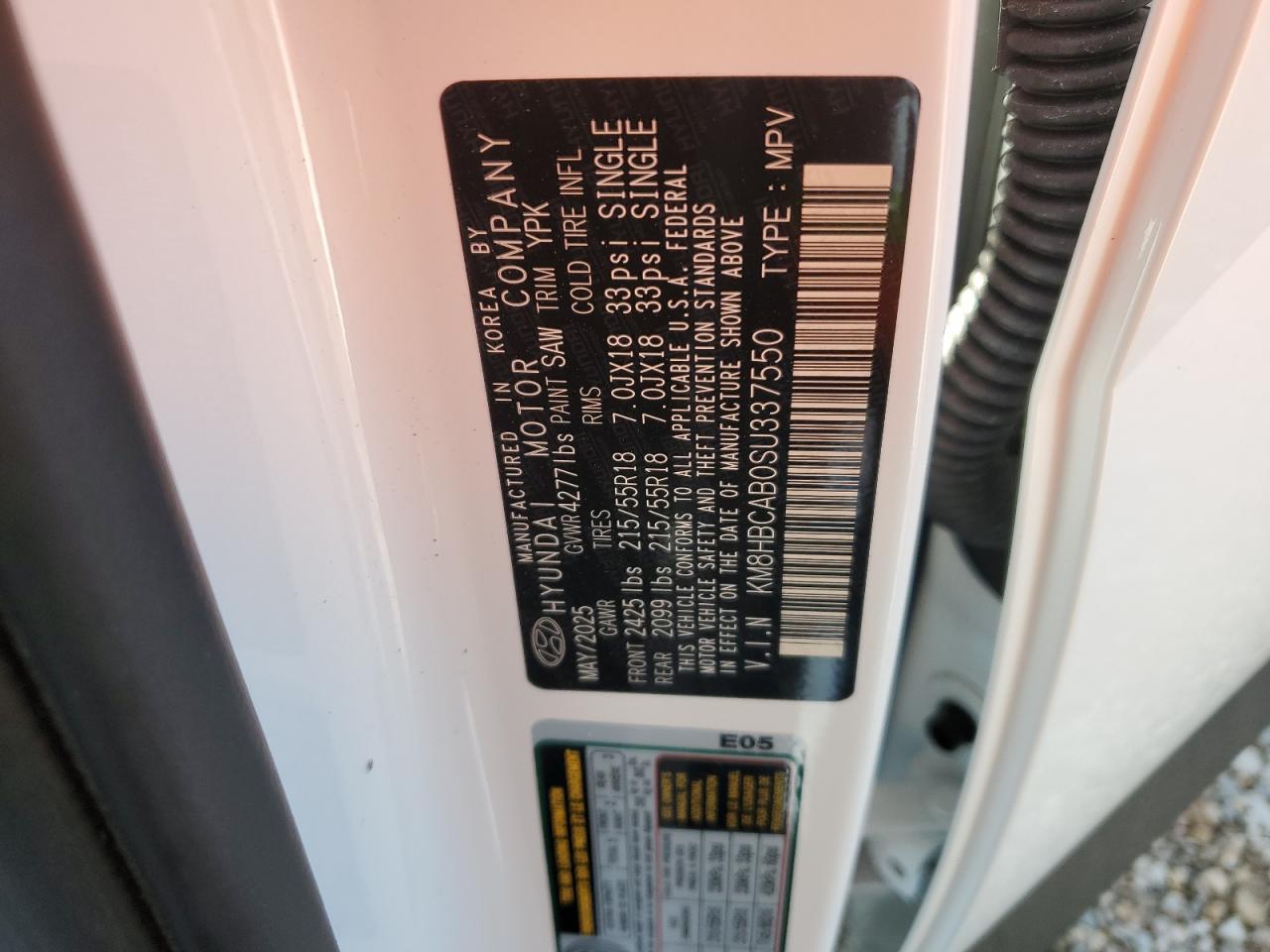 2025 Hyundai Kona Sel VIN: KM8HBCAB0SU337550 Lot: 85552695