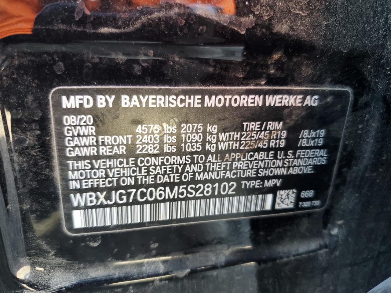 2021 BMW X1 Sdrive28I VIN: WBXJG7C06M5S28102 Lot: 86162875