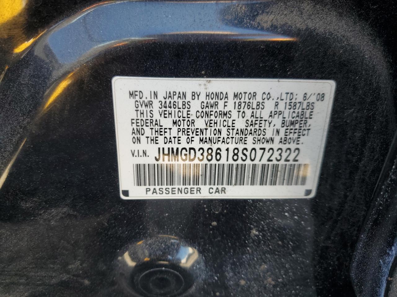 2008 Honda Fit Sport VIN: JHMGD38618S072322 Lot: 84658495