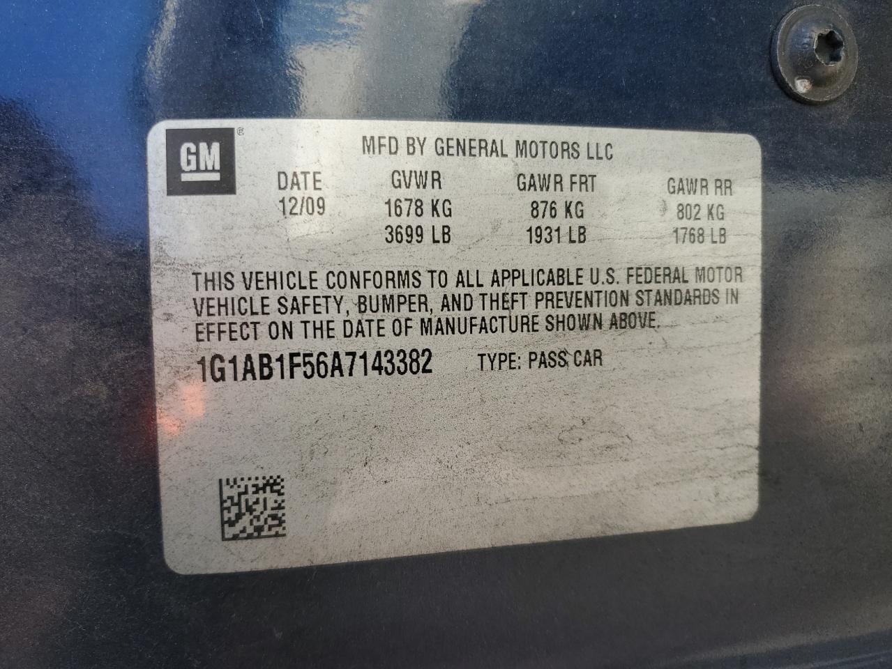 2010 Chevrolet Cobalt Ls VIN: 1G1AB1F56A7143382 Lot: 86252165