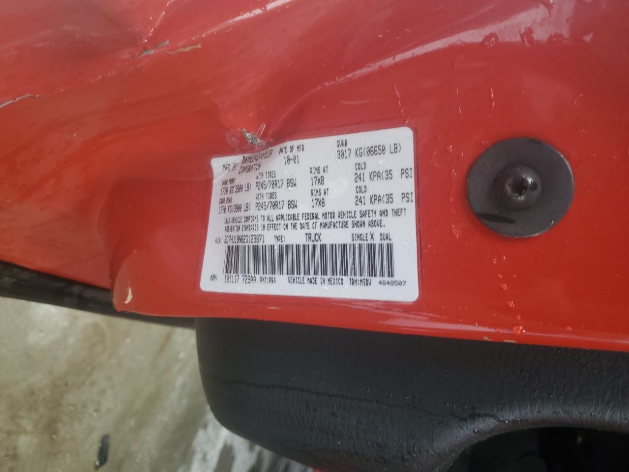 2002 Dodge Ram 1500 VIN: 3D7HU18N82G123871 Lot: 85354915