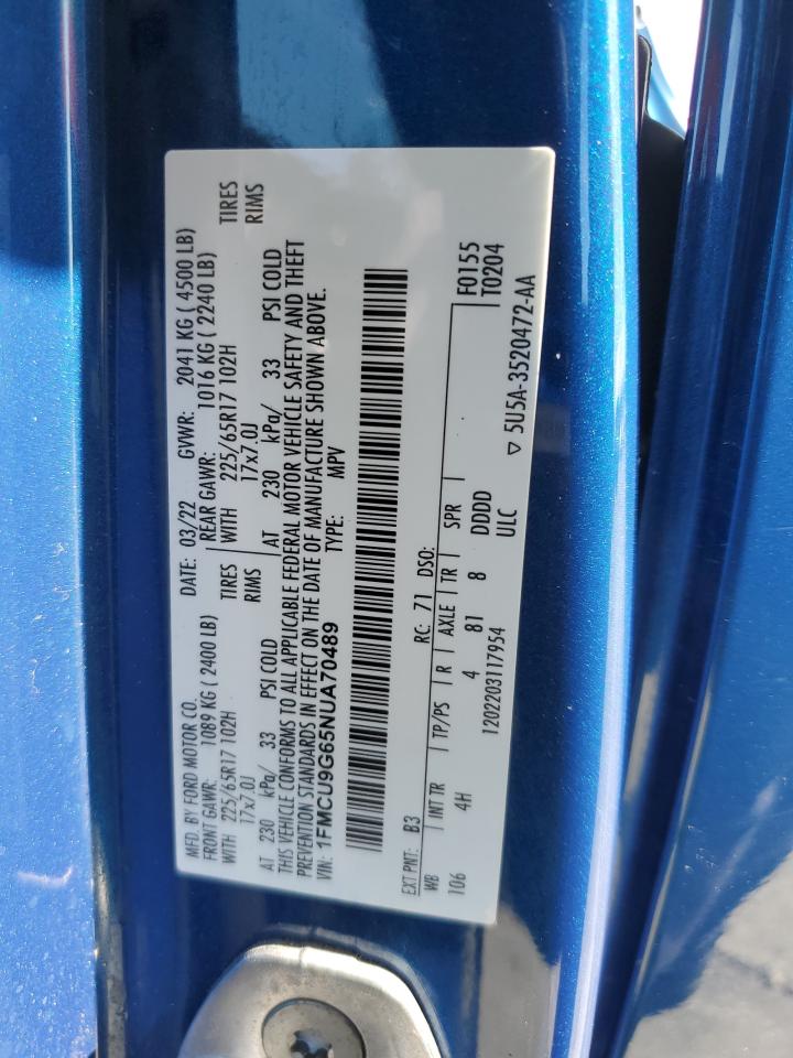 2022 Ford Escape Se VIN: 1FMCU9G65NUA70489 Lot: 86336535