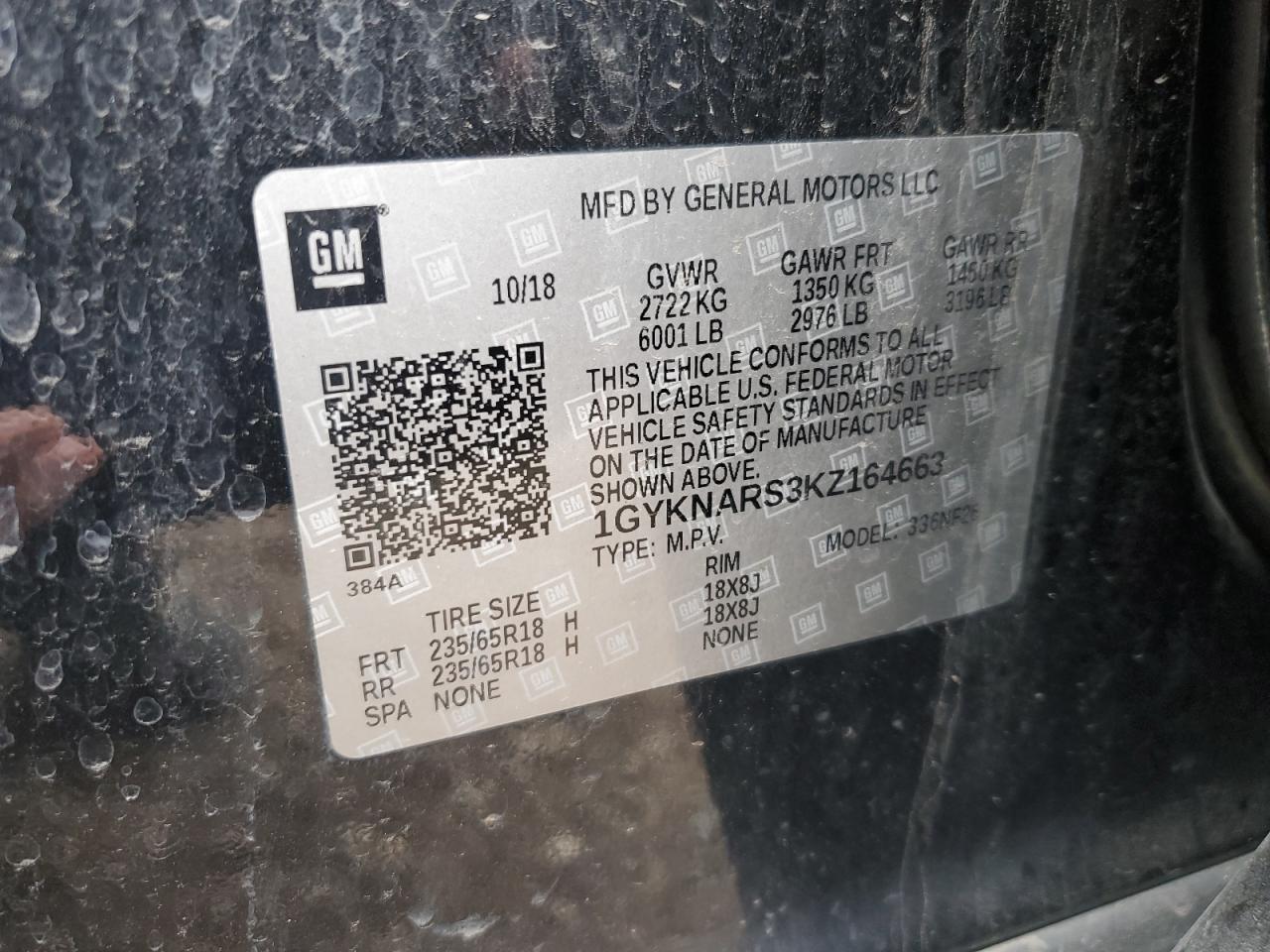 2019 Cadillac Xt5 VIN: 1GYKNARS3KZ164663 Lot: 82383145