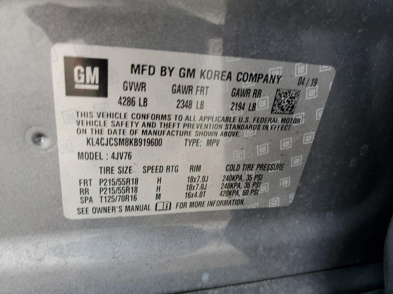 2019 Buick Encore Essence VIN: KL4CJCSM8KB919600 Lot: 87382355