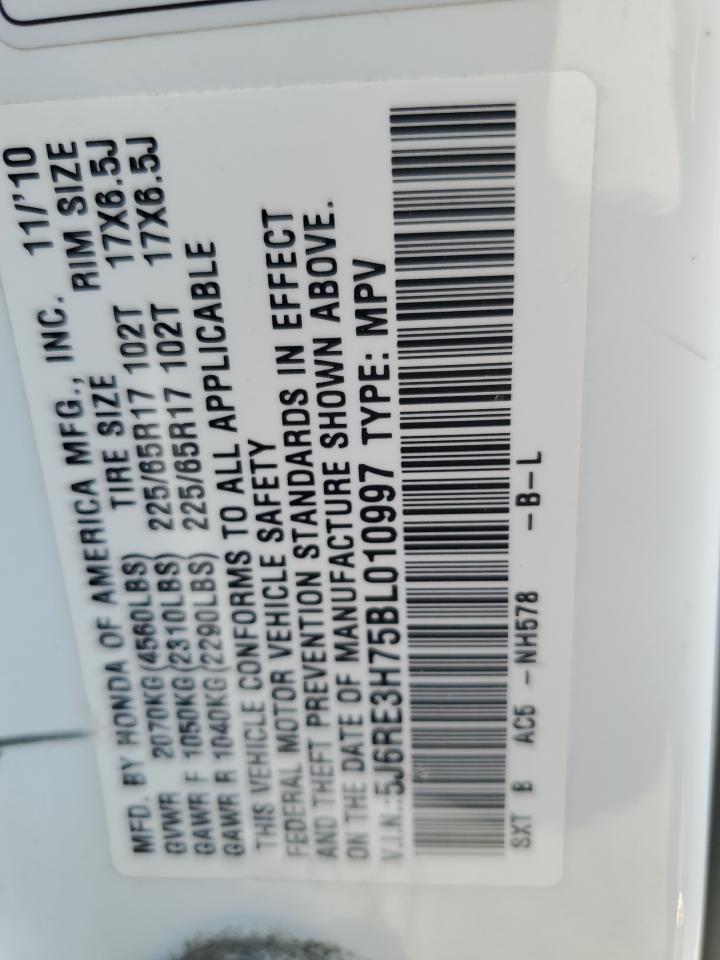 2011 Honda Cr-V Exl VIN: 5J6RE3H75BL010997 Lot: 84294765