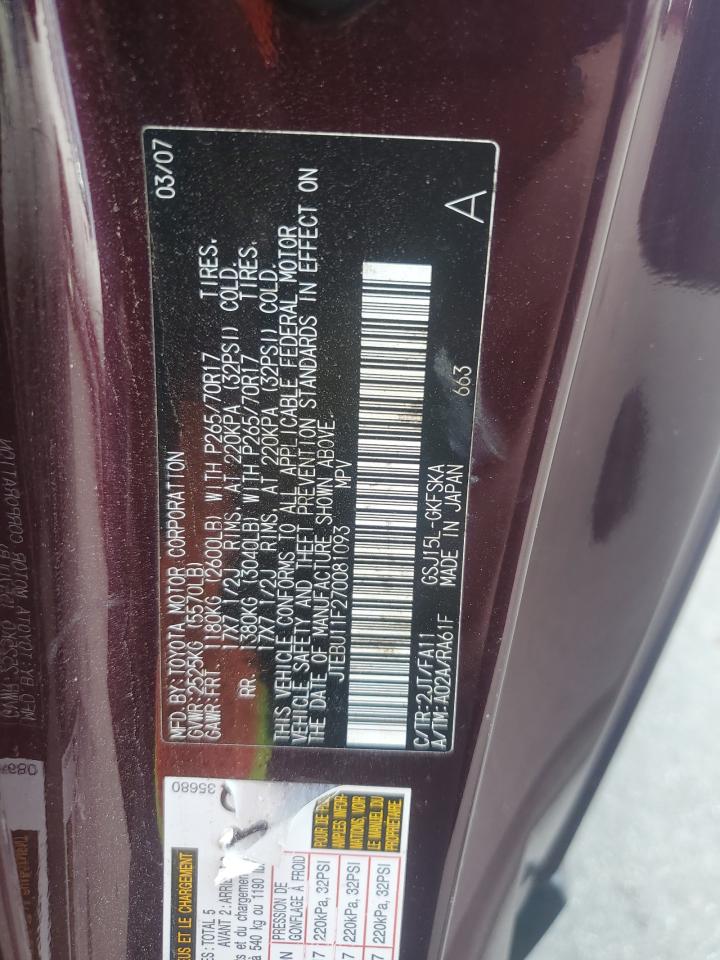 2007 Toyota Fj Cruiser VIN: JTEBU11F270081093 Lot: 86295925