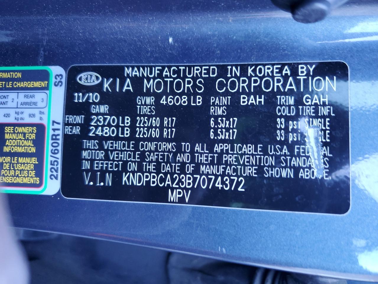 2011 Kia Sportage Lx VIN: KNDPBCA23B7074372 Lot: 86428995