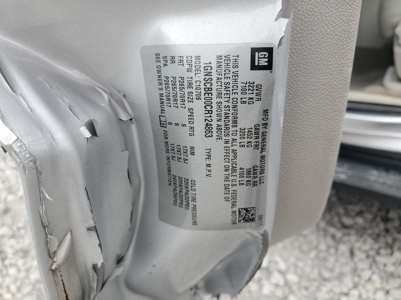 2012 Chevrolet Tahoe C1500 Lt VIN: 1GNSCBE00CR124863 Lot: 89852595