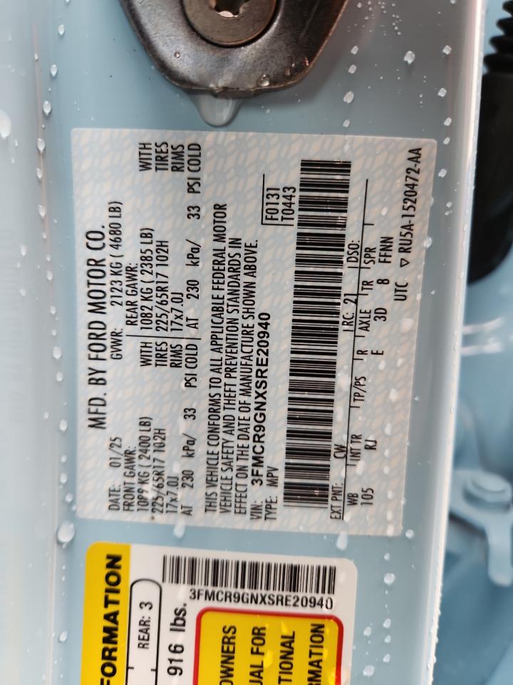 2025 Ford Bronco Sport Heritage VIN: 3FMCR9GNXSRE20940 Lot: 90239465