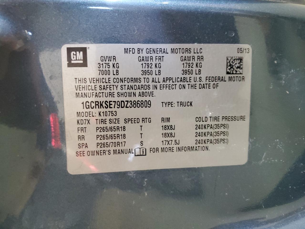 1GCRKSE79DZ386809 CHEVROLET ALL Models 2013 BLUE Photo 12