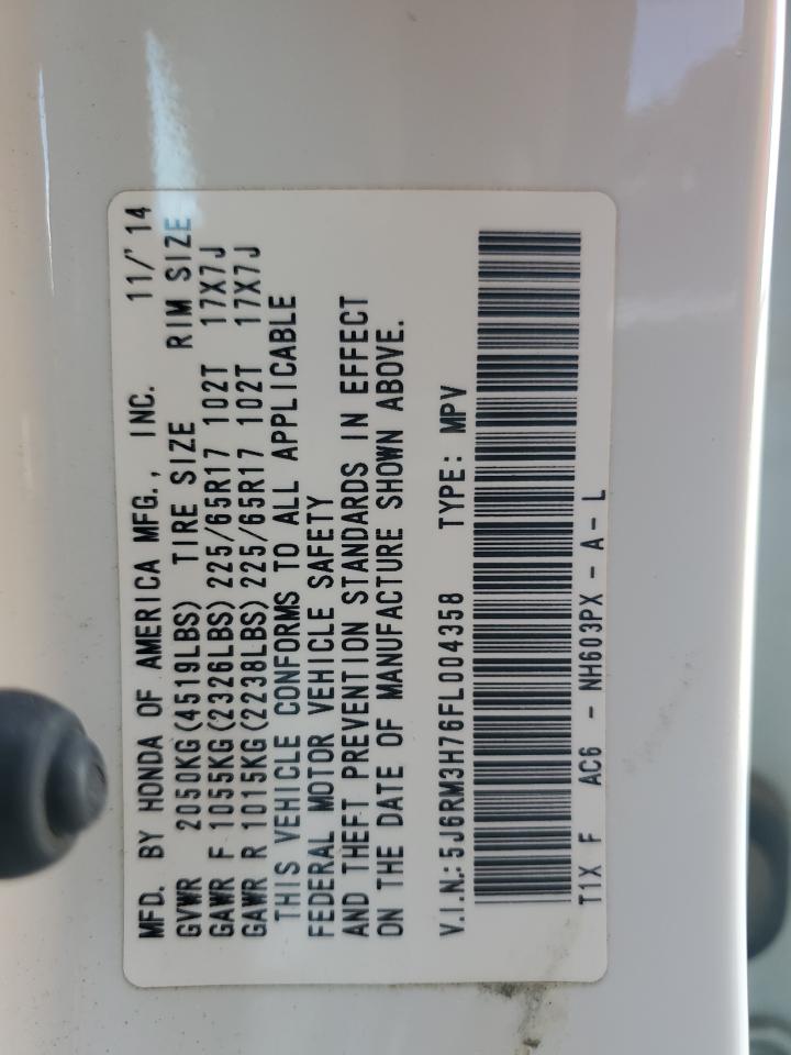 2015 Honda Cr-V Exl VIN: 5J6RM3H76FL004358 Lot: 82333125