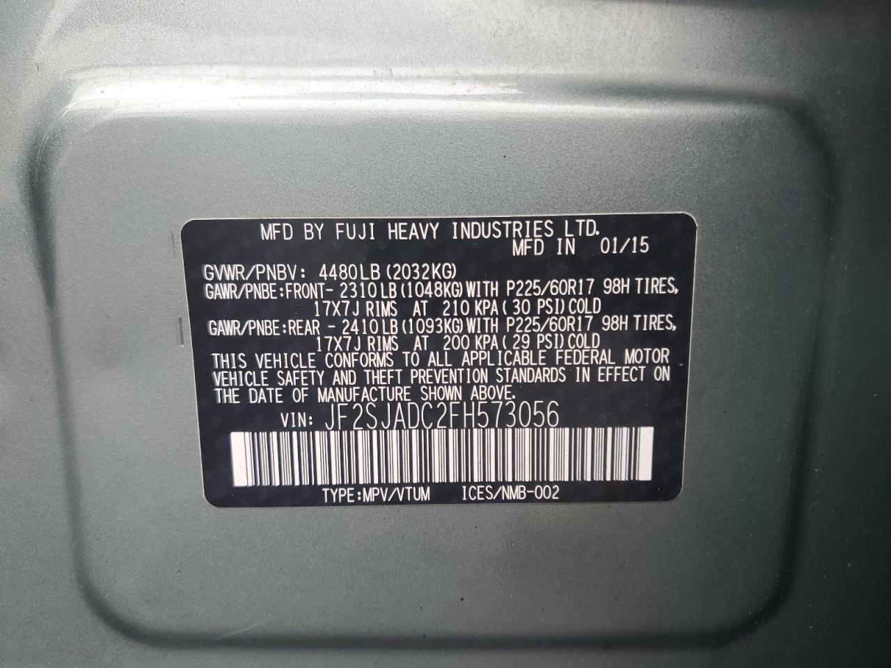 2015 Subaru Forester 2.5I Premium VIN: JF2SJADC2FH573056 Lot: 86147845