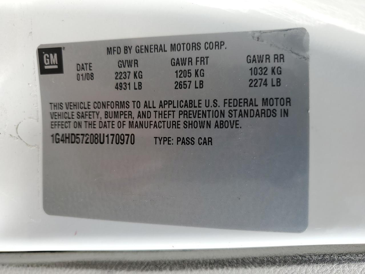 2008 Buick Lucerne Cxl VIN: 1G4HD57208U170970 Lot: 85590815