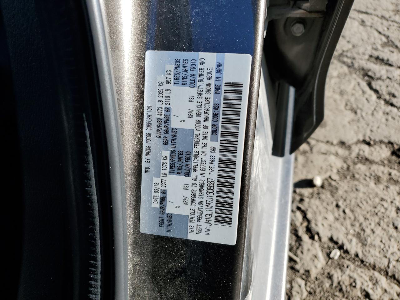 2018 Mazda 6 Touring VIN: JM1GL1VM7J1308687 Lot: 89494325