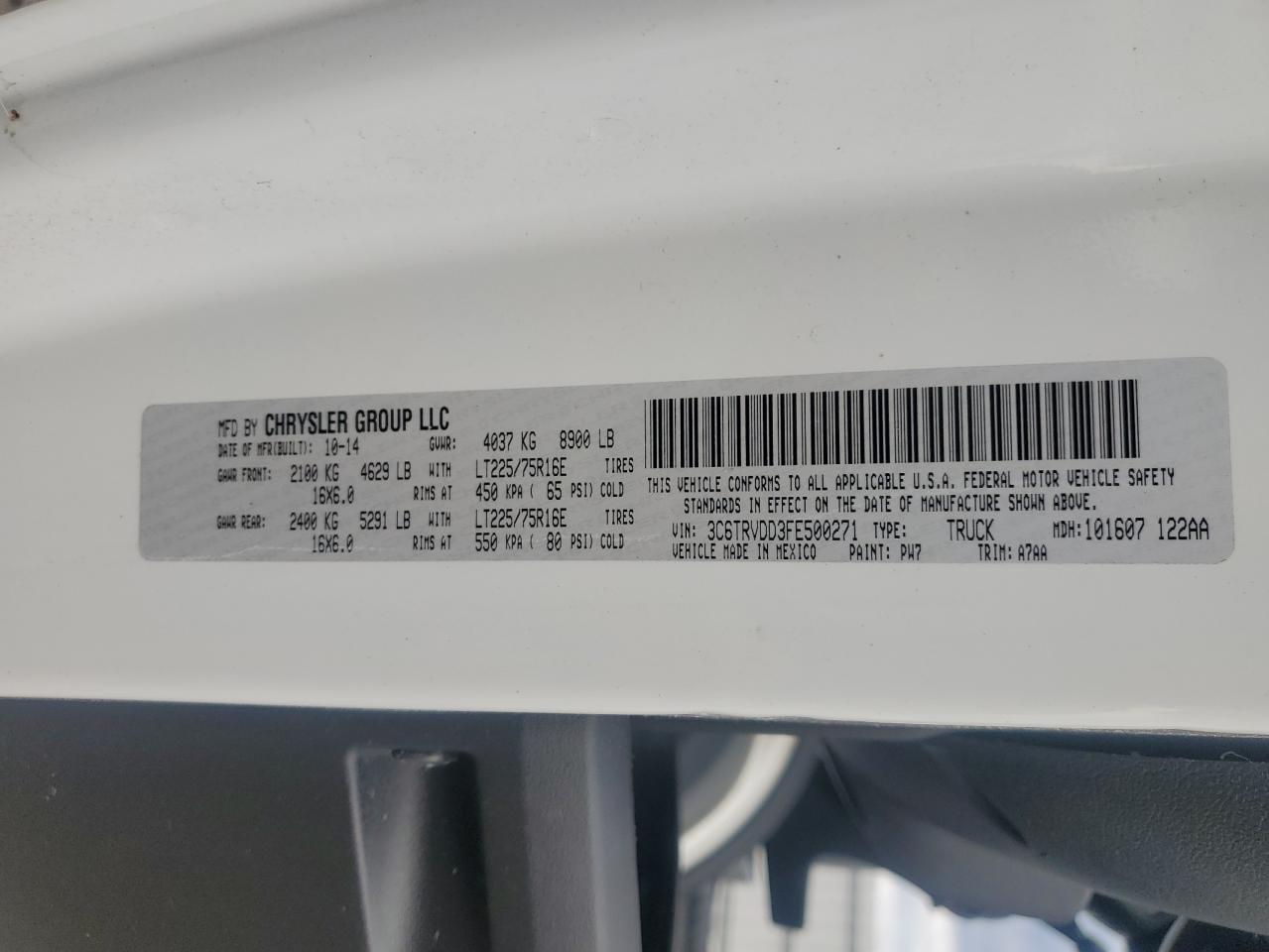 2015 Ram Promaster 2500 Delivery Van VIN: 3C6TRVDD3FE500271 Lot: 90292435