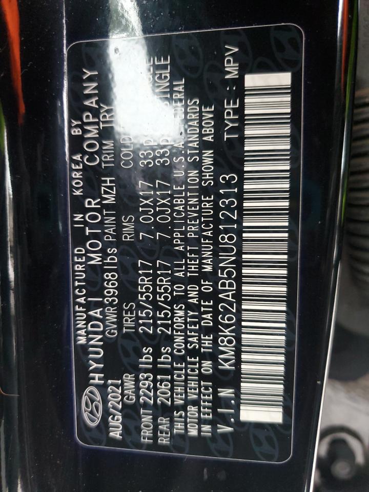 2022 Hyundai Kona Sel VIN: KM8K62AB5NU812313 Lot: 85369875