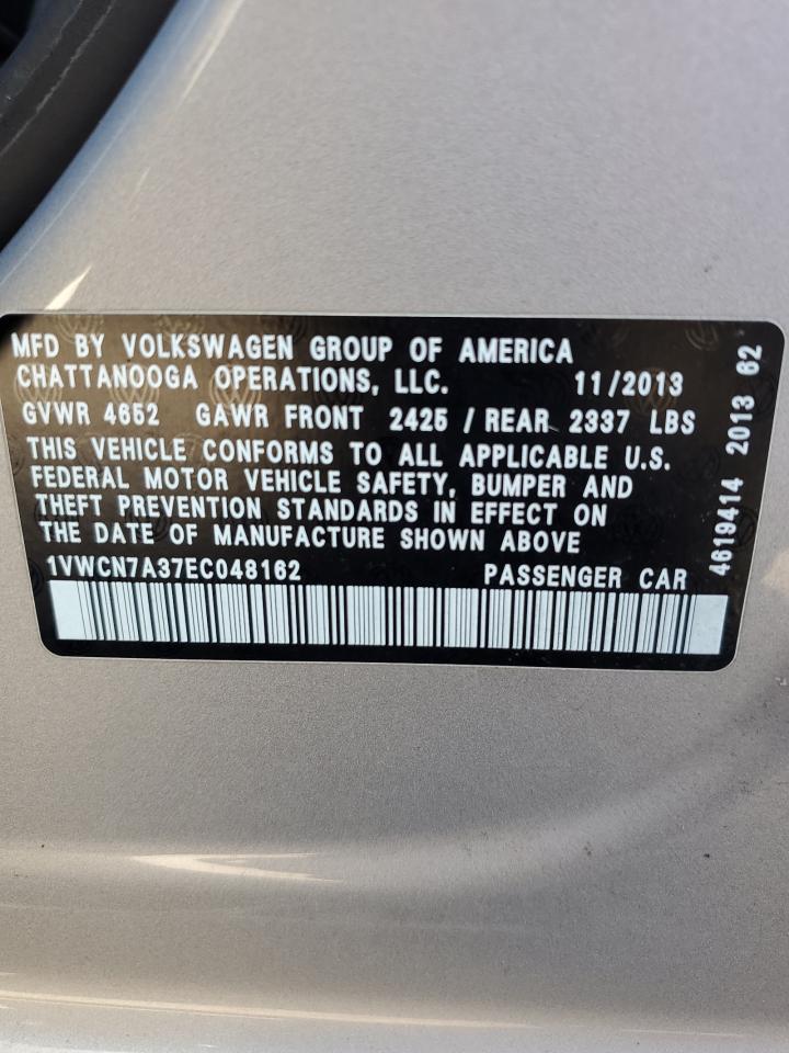 2014 Volkswagen Passat Sel VIN: 1VWCN7A37EC048162 Lot: 86128645