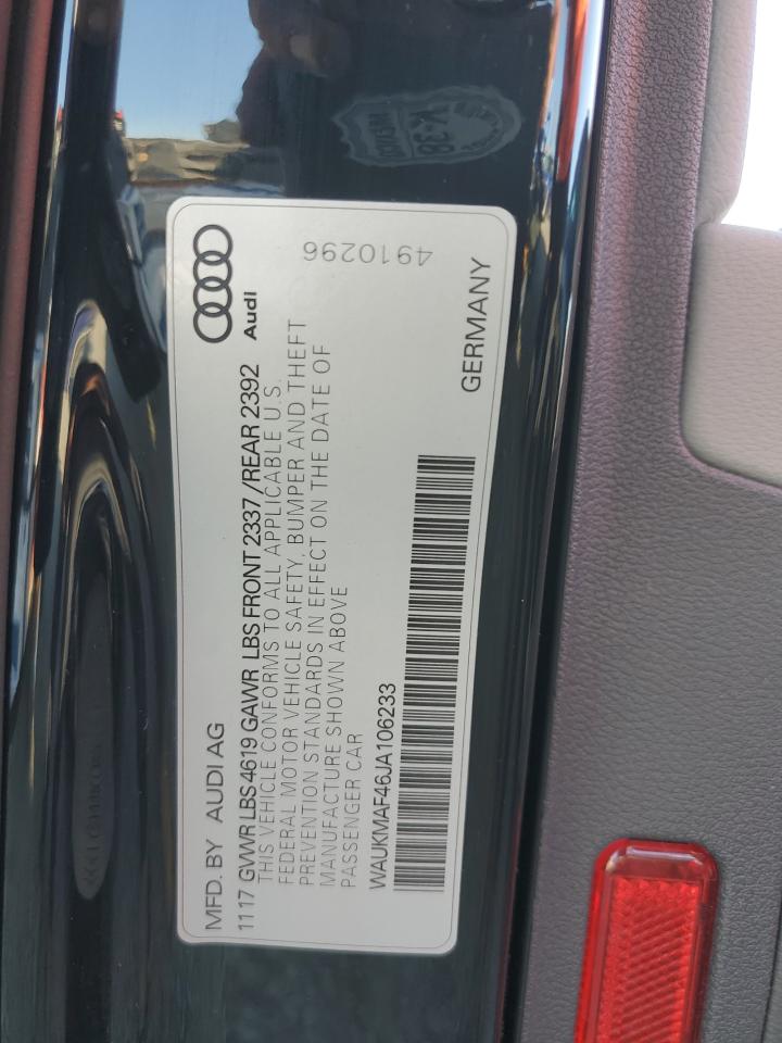 2018 Audi A4 Premium VIN: WAUKMAF46JA106233 Lot: 86111585