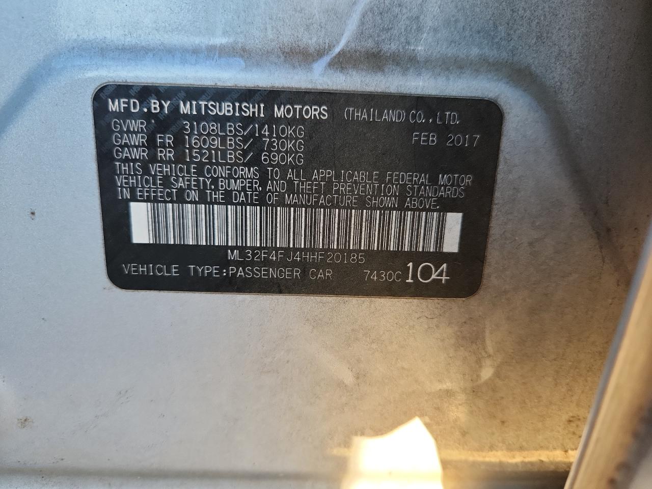 2017 Mitsubishi Mirage G4 Se VIN: ML32F4FJ4HHF20185 Lot: 90989465