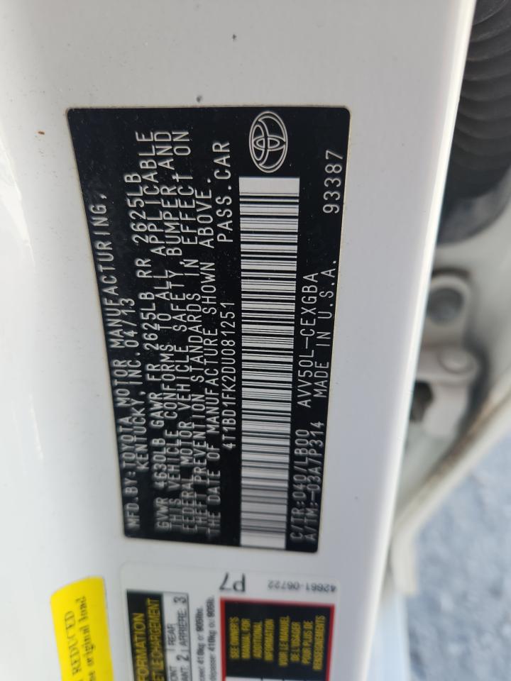 2013 Toyota Camry Hybrid VIN: 4T1BD1FK2DU081251 Lot: 84977195