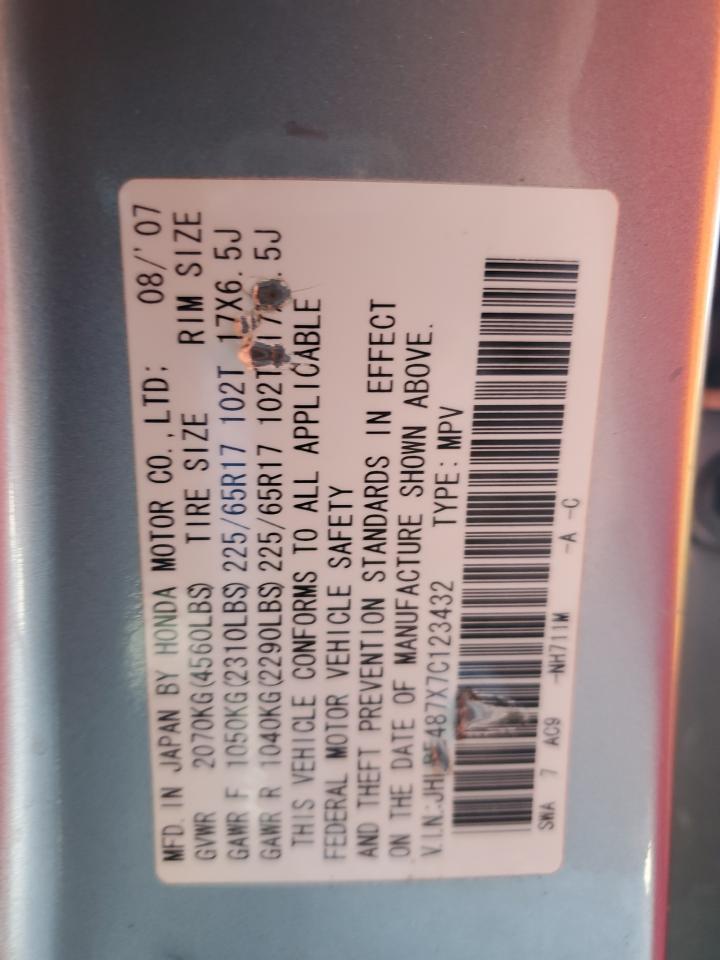 2007 Honda Cr-V Exl VIN: JHLRE487X7C123432 Lot: 85696445