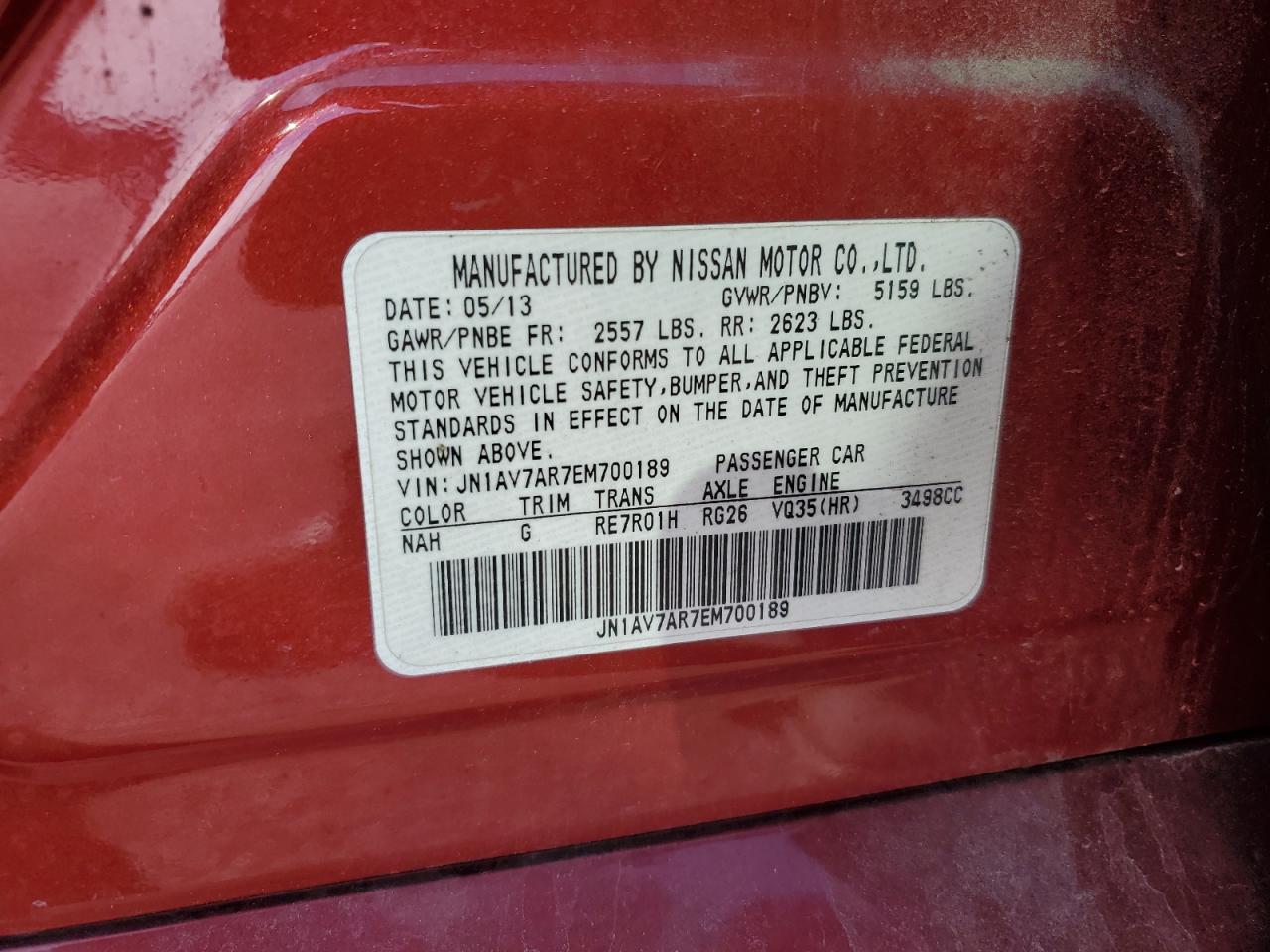 2014 Infiniti Q50 Hybrid Premium VIN: JN1AV7AR7EM700189 Lot: 82411205