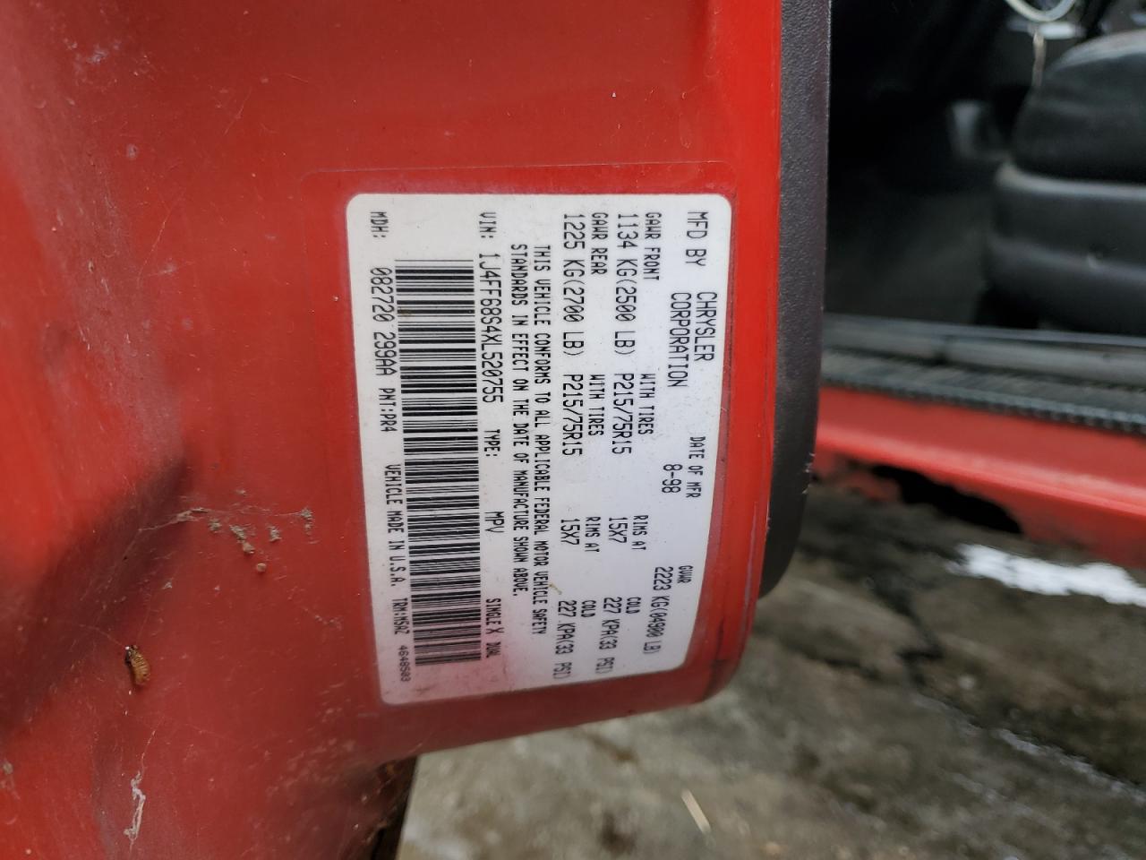 1999 Jeep Cherokee Sport VIN: 1J4FF68S4XL520755 Lot: 82608945