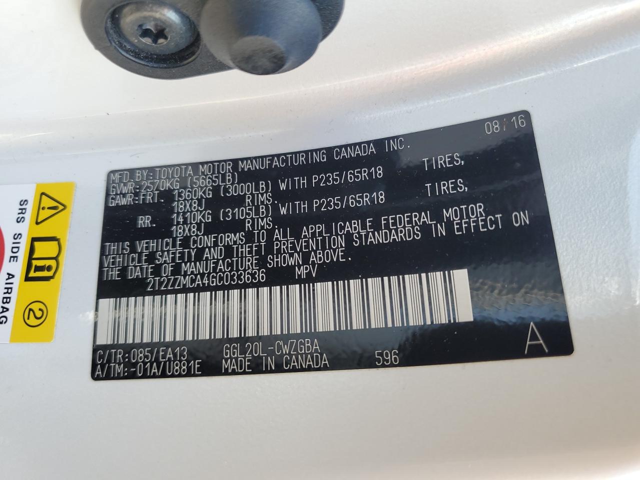 2016 Lexus Rx 350 VIN: 2T2ZZMCA4GC033636 Lot: 85893485