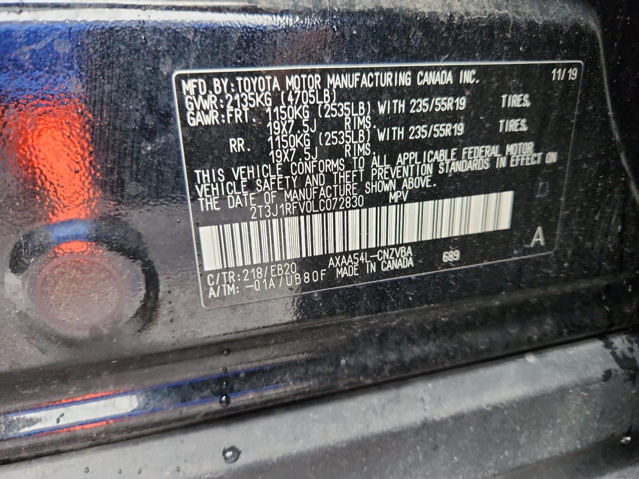 2020 Toyota Rav4 Adventure VIN: 2T3J1RFV0LC072830 Lot: 86471565