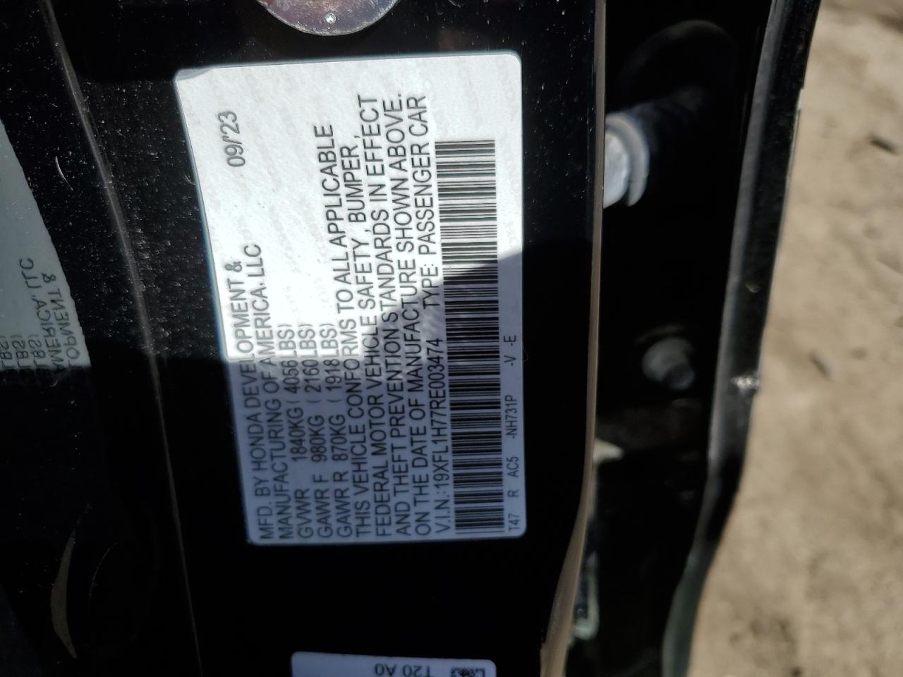 2024 Honda Civic Exl VIN: 19XFL1H77RE003474 Lot: 86430765