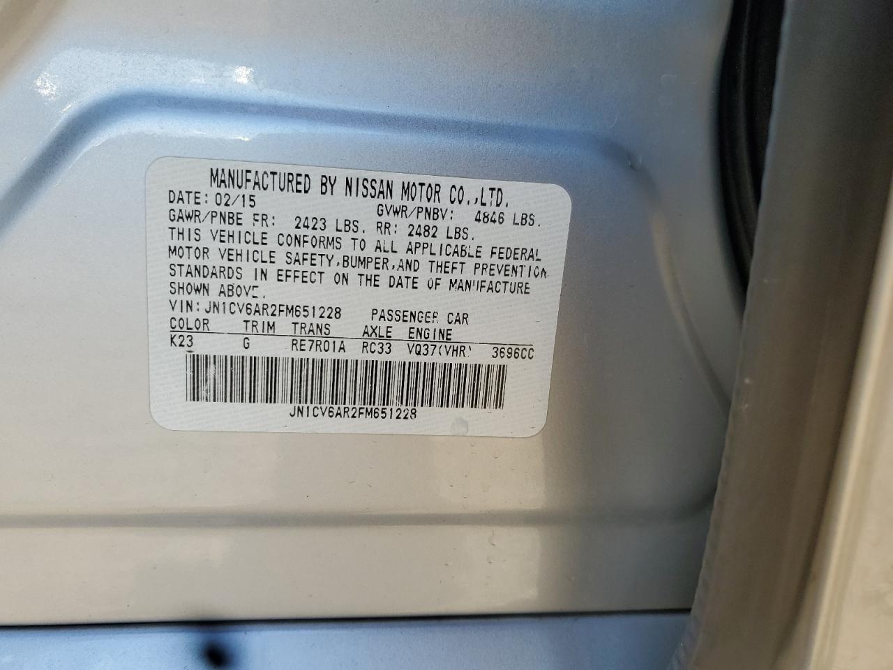 2015 Infiniti Q40 VIN: JN1CV6AR2FM651228 Lot: 87312105