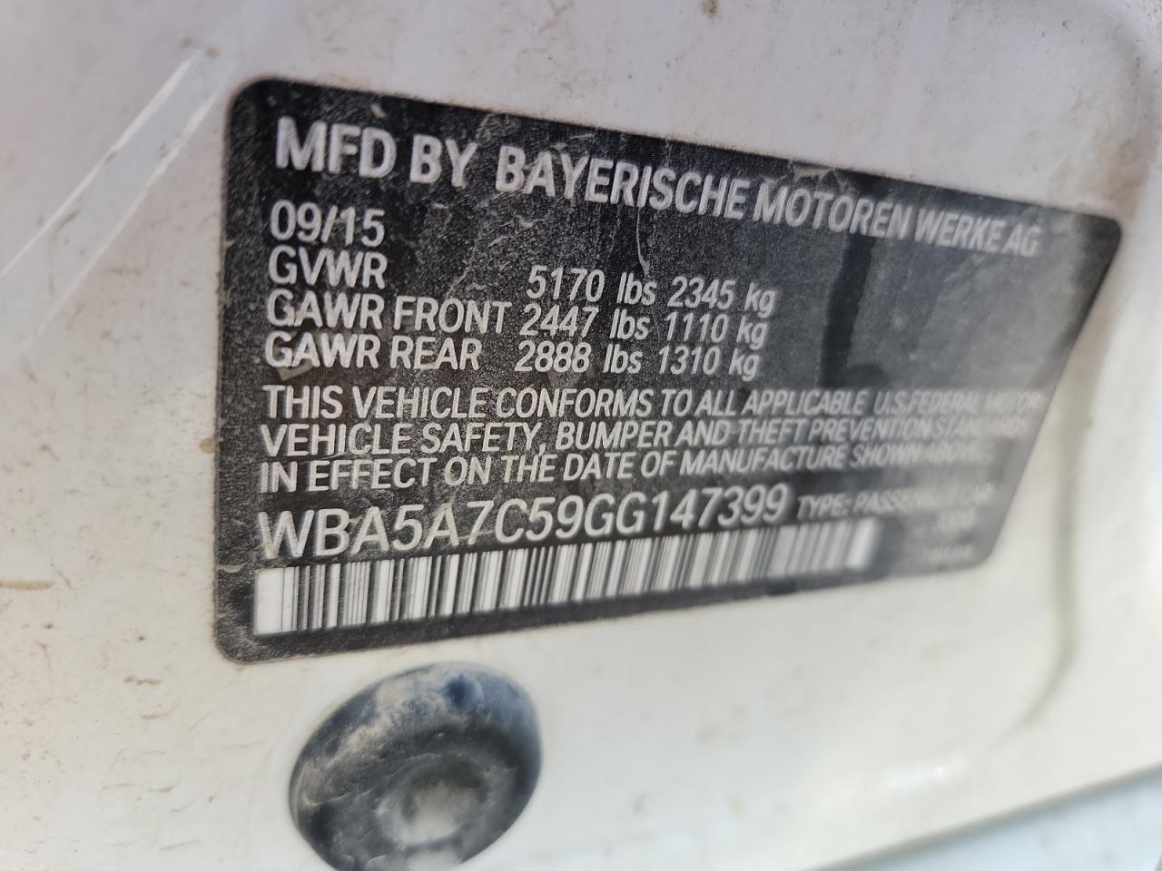 2016 BMW 528 Xi VIN: WBA5A7C59GG147399 Lot: 84539275