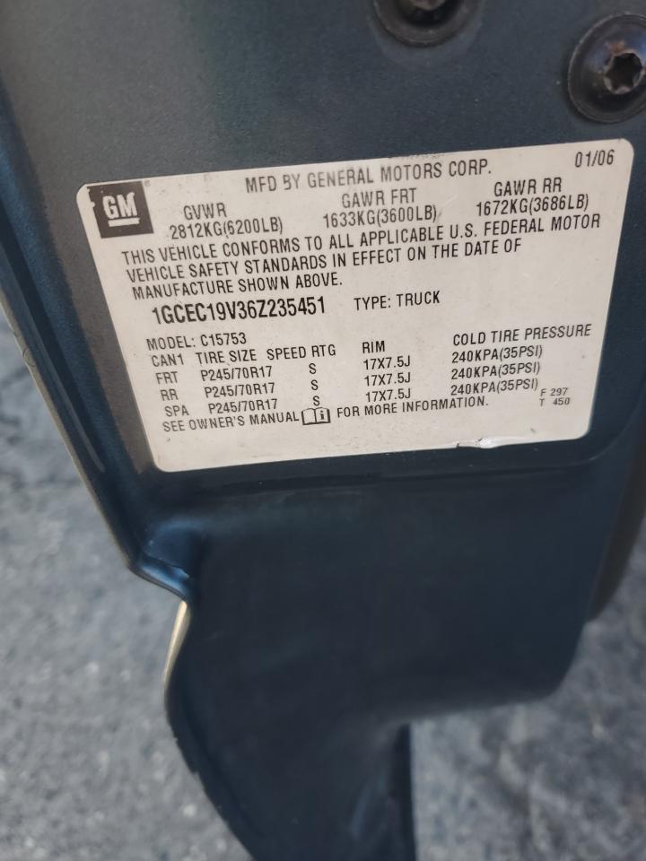 2006 Chevrolet Silverado C1500 VIN: 1GCEC19V36Z235451 Lot: 81766625