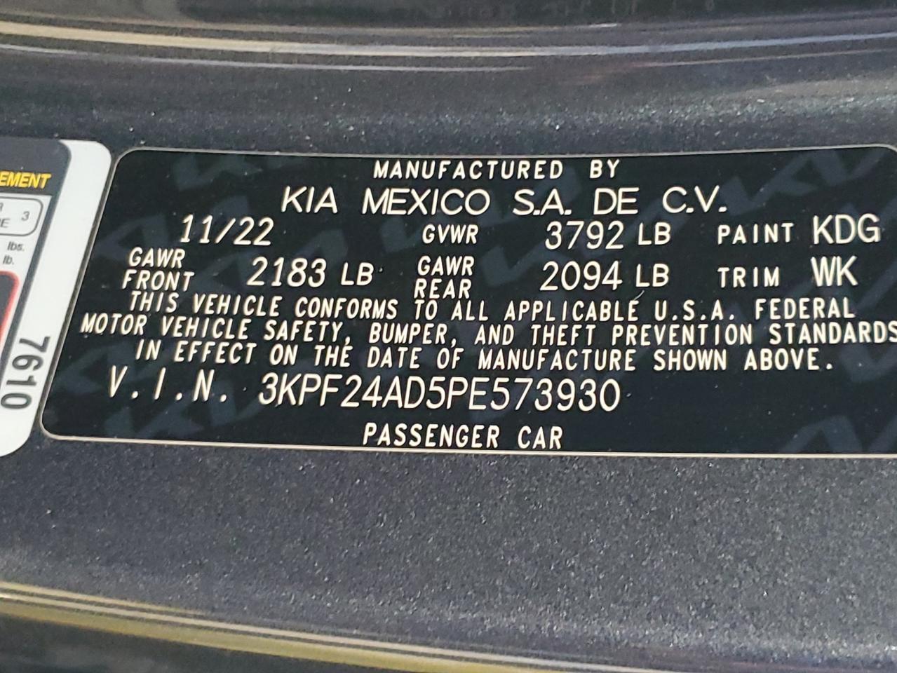 2023 Kia Forte Lx VIN: 3KPF24AD5PE573930 Lot: 90231445