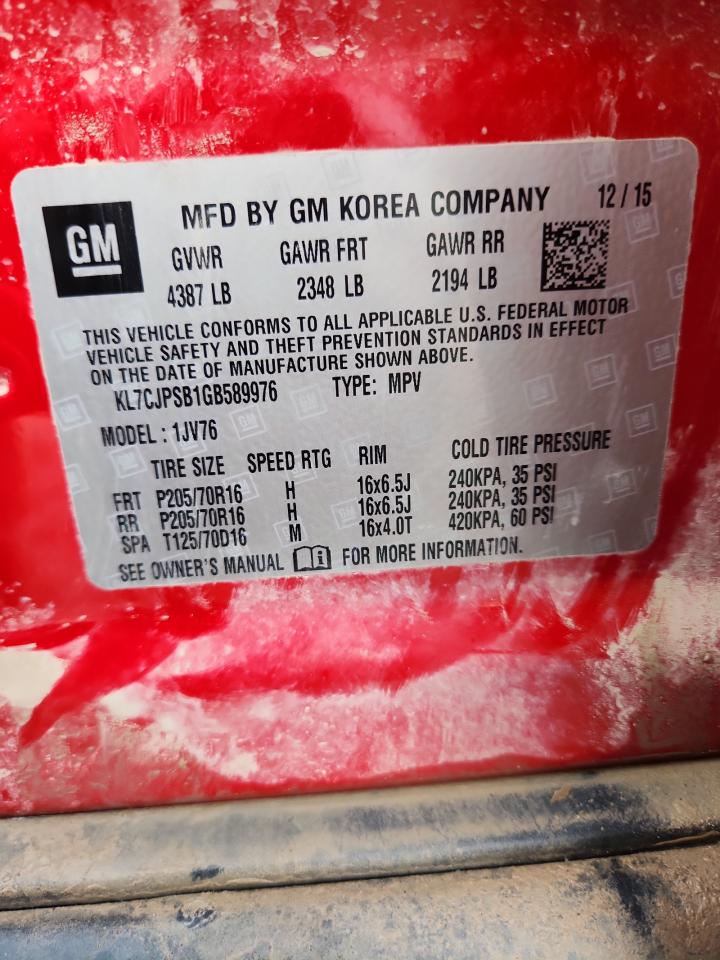 2016 Chevrolet Trax 1Lt VIN: KL7CJPSB1GB589976 Lot: 86256335