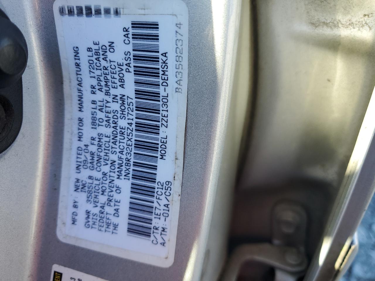 2005 Toyota Corolla Ce VIN: 1NXBR32EX5Z417257 Lot: 82313855