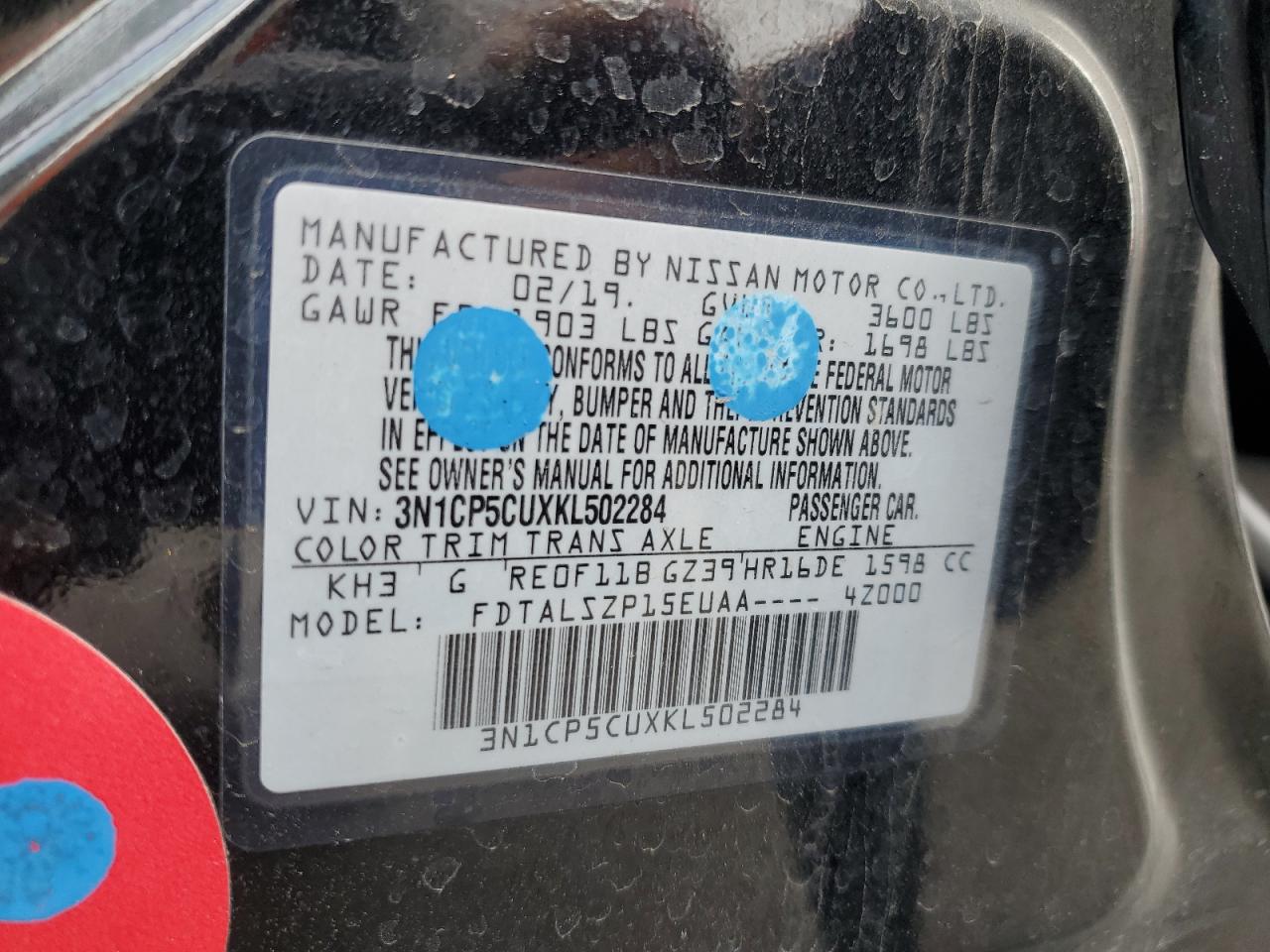 2019 Nissan Kicks S VIN: 3N1CP5CUXKL502284 Lot: 81931785