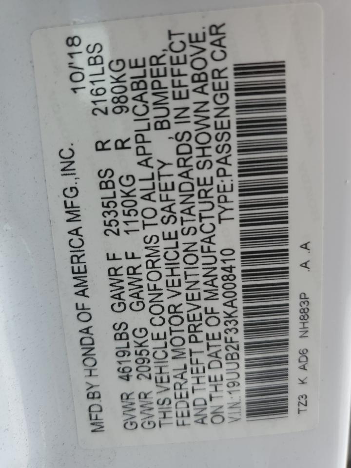 2019 Acura Tlx VIN: 19UUB2F33KA008410 Lot: 84779125