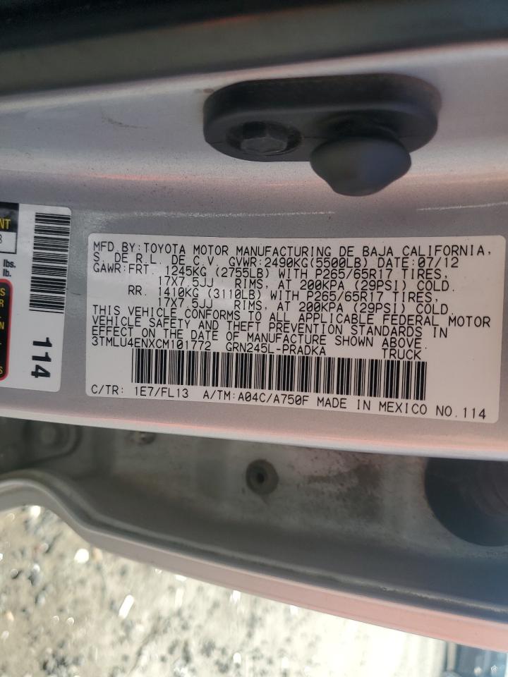 2012 Toyota Tacoma Double Cab VIN: 3TMLU4ENXCM101772 Lot: 84790285