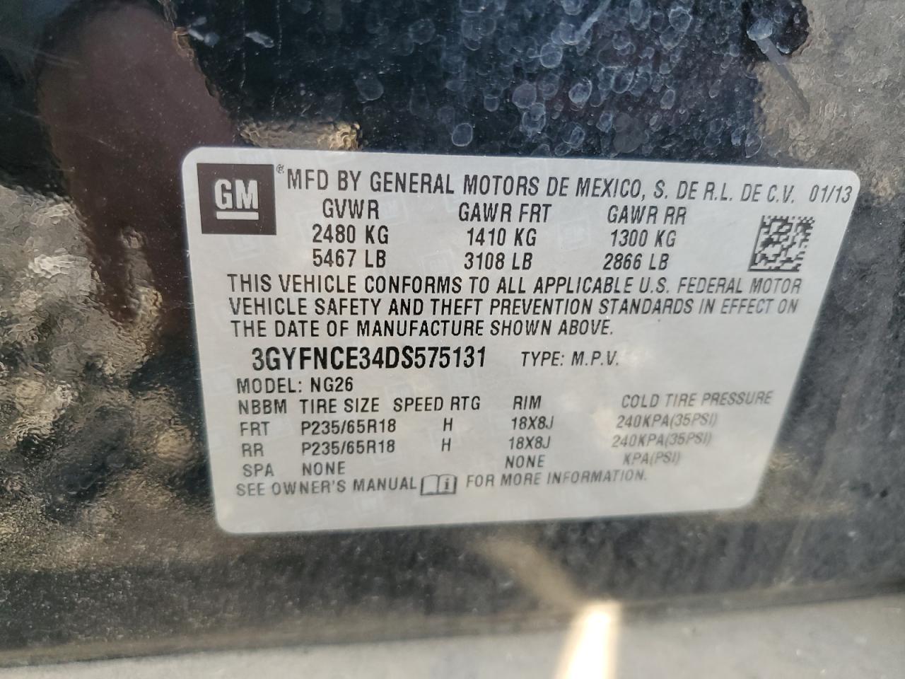 2013 Cadillac Srx Luxury Collection VIN: 3GYFNCE34DS575131 Lot: 82589465