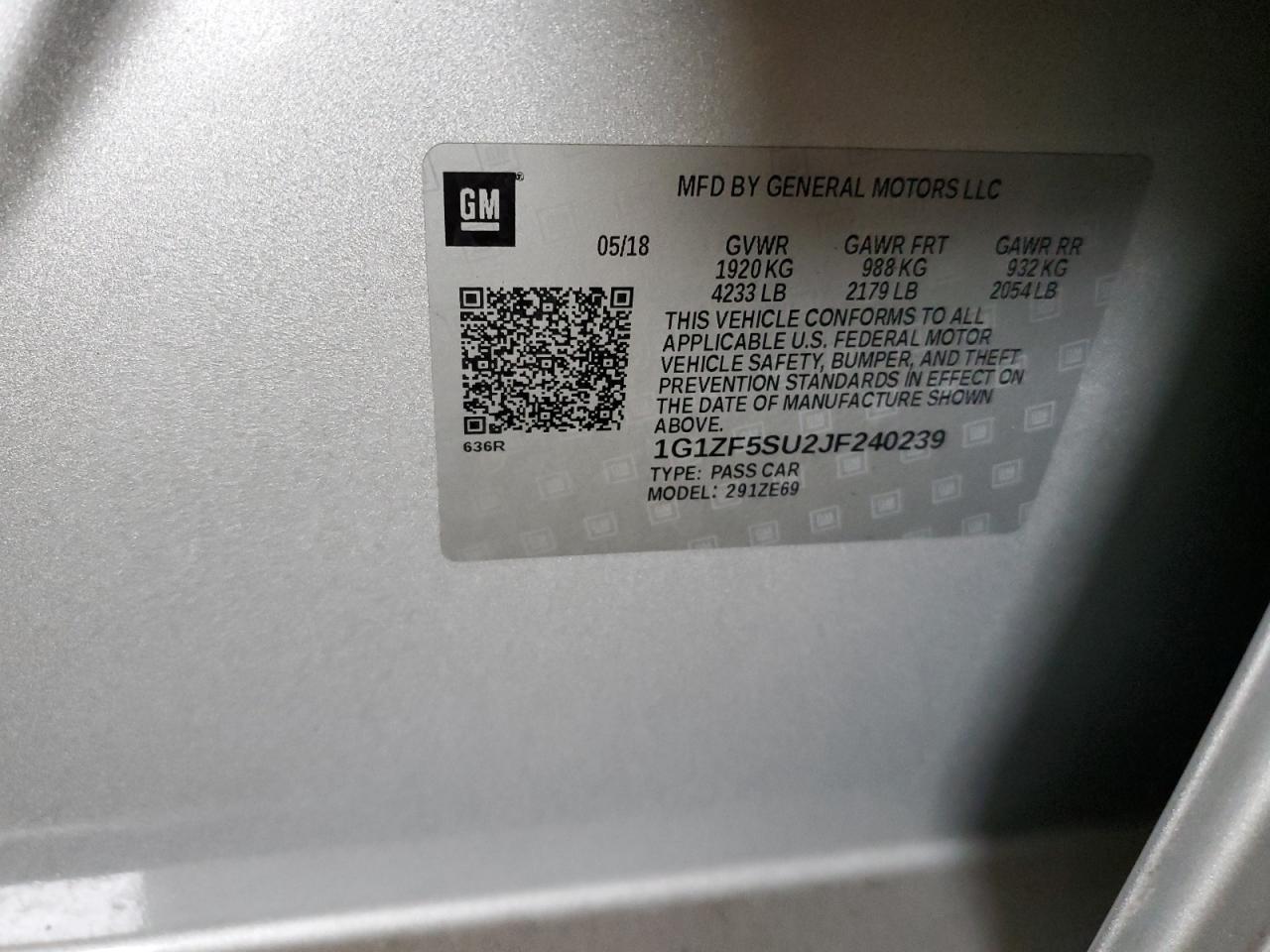 2018 Chevrolet Malibu Hybrid VIN: 1G1ZF5SU2JF240239 Lot: 86190875