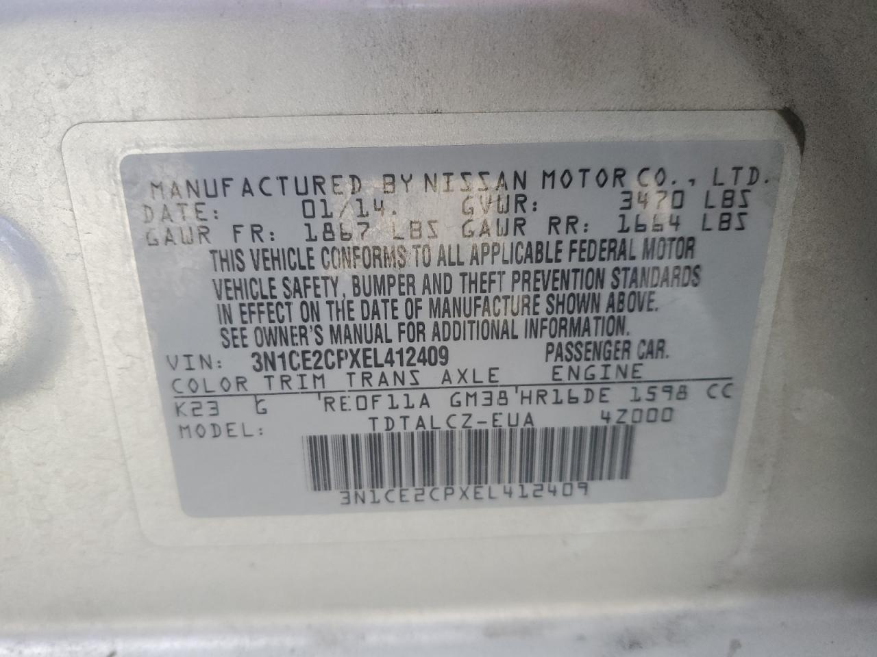 2014 Nissan Versa Note S VIN: 3N1CE2CPXEL412409 Lot: 82406695